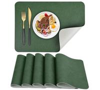 APLKER Manteles Individuales de Cuero Juego de 6 Mantel Individual de PU Lavables Resistente al Calor Impermeable para Mesa de Comedor de Cocina Hoteles Restaurante 40 x 30 cm (Verde/Gris, 6)