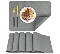 APLKER Manteles Individuales de Cuero Juego de 6 Mantel Individual de PU Lavables Resistente al Calor Impermeable para Mesa de Comedor de Cocina Hoteles Restaurante 40 x 30 cm (Lavado Gris, 6)