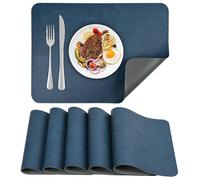 APLKER Manteles Individuales de Cuero Juego de 6 Mantel Individual de PU Lavables Resistente al Calor Impermeable para Mesa de Comedor de Cocina Hoteles Restaurante 40 x 30 cm (Azul/Gris, 6)