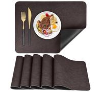 APLKER Manteles Individuales de Cuero Juego de 6 Mantel Individual de PU Lavables Resistente al Calor Impermeable para Mesa de Comedor de Cocina Hoteles Restaurante 40 x 30 cm (Negro/Marrón, 6)