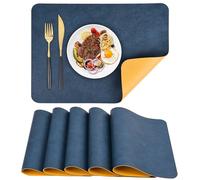 APLKER Manteles Individuales de Cuero Juego de 6 Mantel Individual de PU Lavables Resistente al Calor Impermeable para Mesa de Comedor de Cocina Hoteles Restaurante 40 x 30 cm (Azul/Amarillo, 6)