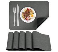 APLKER Manteles Individuales de Cuero Juego de 6 Mantel Individual de PU Lavables Resistente al Calor Impermeable para Mesa de Comedor de Cocina Hoteles Restaurante 40cm x 30cm (Gris/Negro, 6)