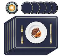 APLKER Manteles Individuales Lavables Impermeable Salvamanteles Individuales de Cuero Juego de 6 para la Mesa de Comedor de Cocina, Resistentes al Calor Antideslizante 42 x 30 cm (Azul Oscuro)