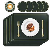 APLKER Manteles Individuales Lavables Impermeable Salvamanteles Individuales de Cuero Juego de 6 para la Mesa de Comedor de Cocina, Resistentes al Calor Antideslizante 41 x 30 cm (Verde Oscuro)