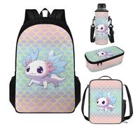 Aplkyhs Bolsas y lonchera para niños, juegos de mochila y soporte para botella de agua, Axolotl de escamas de pescado, Talla única, Mochilas de día