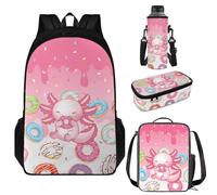 Aplkyhs Bolsas y lonchera para niños, juegos de mochila y soporte para botella de agua, Donut Axolotl, Talla única, Mochilas de día