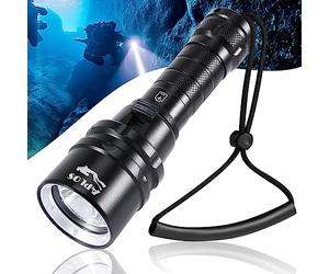 APLOS AP20 buceo linterna ipx8 impermeable, 2000 lúmenes buceo linterna recargable, profesional brillante impermeable seguridad subacuática lámpara con correa de mano, resistente al agua hasta 100m