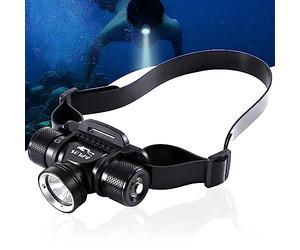 APLOS H900 Linterna Frontal de Buceo 3000 Lúmenes Linterna Frontal submarina, Resistencia al agua IP68 5 Modos Luz de Buceo de Seguridad para Buceo natación Senderismo Camping Caza Pesca