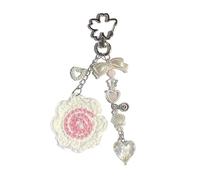 APLudoo Dije divertido de ganchillo para bolsa de piruleta, accesorio especial, adorno de corazón con lazo, adecuado para estudiantes y mujeres jóvenes, llaveros hechos a mano