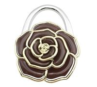 APLudoo Gancho para bolso con soporte de mesa con patrón de flores, marrón | Gancho de moda en forma de flor con soporte para bolso de mesa, metal, portátil para restaurante