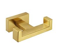APLusee Gancho doble para bata, soporte cuadrado de acero inoxidable SUS304, accesorios de baño modernos, colgador de ropa de doble capa, oro cepillado..