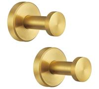 APLusee Ganchos para toallas de baño, paquete de 2, SUS 304 de acero inoxidable redondo, colgador decorativo contemporáneo para baño, cocina, ropa, soporte de pared (oro cepillado)