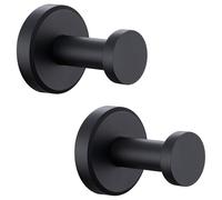 APLusee Paquete de 2 ganchos para toallas de baño, de acero inoxidable, redondo, contemporáneo, decorativo, para inodoro, cocina, ropa de pared (negro mate)