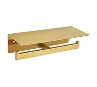 APLusee Sus 304 - Portarrollos de Papel higiénico Doble con Estante Dorado Cepillado, Acero Inoxidable contemporáneo para Rollo de pañuelos