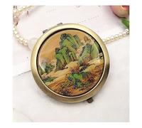 APLUSH Espejo de tocador de Maquillaje de Metal Vintage de Pintura China de 7 cm, Espejo de Aumento Compacto, Espejo de Viaje de Bolsillo(4)