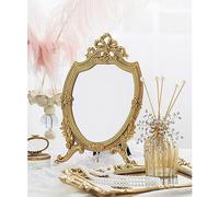 APLUSH Espejo de Tocador Tallado Retro Francés, Espejo de Maquillaje de Pie Dorado Vintage, Espejo de Maquillaje de Mesa Decorativo Antiguo(Color:A)
