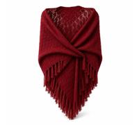APLVFFZH Chal Cuadros Cuadros s Retro, Tejido liso, otoño, estilo literario, femenino, acrílico y rayón, para, Accesorio, Rojo con borlas largas, Cárdigan de punto retro con, Rojo
