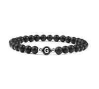 APMGONT Pulsera De Abalorios Para Mujer Y Hombre Con Inicial, Pulsera De Abalorios Para Pareja, Pulsera De áGata Natural Negra Esmerilada, Pulsera De Abalorios De Piedra Natural Negra Con Letra (G)