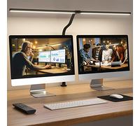 APMIEK Lampara Led Escritorio, Luz de Escritorio Con Mando A Distancia 100 Modos De Iluminación Para La Oficina En Casa Con Cuello De Cisne Flexible, 24w, Doble Cabezal, Negro