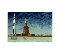 Apollo Saturn V Height Comparison to Statue of Liberty Canvas Carteles de Sala de Estatua de la Libertad, Pinturas de Dormitorio, Pinturas de Pared Impresiones, Cuadros Modernos para Decoración del