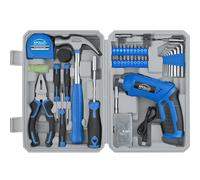 Apollo Tools DT2020 - Juego de herramientas para el hogar de 81 piezas con destornillador inalámbrico USB de iones de litio de 3.6 V, mango giratorio, luz LED, herramientas manuales y kit para colgar