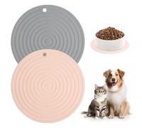APOMOONS 2 Piezas Alfombra Comedero Perro Y Gato Silicona Antideslizante Impermeable Comederos Alfombrilla de Mascota, Alfombra Comedero Gato, Fácil de Limpiar Rosa + Gris 24cm