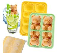 APOMOONS 2 Piezas Cubiteras para Hielo con Tapa, 4 Compartimentos Oso 3D Cubitera Silicona, Reutilizable Cubitos de Hielo para Whisky Cóctel Zumo Café Leche, Amarillo, Verde