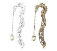 APOMOONS 2 piezas marcapáginas de metal, sujetalibros dragón de metal, accesorios de lectura de bronce vintage, regalo marcapáginas que brilla en la oscuridad colgante 3D