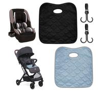 APOMOONS 2 Piezas Protector Asiento Coche Silla Bebe con Gancho Cochecito,Cojín Asiento Exterior Niños,Funda Silla Bebe Universal,para Niños Pequeños, Asiento Coche, Cochecito (Negro, Azul-Gris)