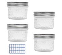 APOMOONS 4PCS Tarro de Cristal de 120 ML con Tapa, Mini Tarros Masón con Etiqueta Adhesiva Azul Tarro de Preparación de Comidas Tarros de Cristal Pequeños para Yogur, Mermelada, Especias