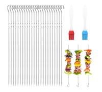 APOMOONS 50 Piezas Brochetas Acero Inoxidable con 2 Cepillos Grill de Silicona, Reutilizable 30cm Brochetas de Barbacoa con Espiral Antideslizante