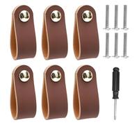 APOMOONS 6 Piezas Tiradores Cuero 6,4 X 2,5 cm Pomo Armario Manija del Gabinete de Cuero para Armarios de Cocina, Decoración Del Hogar, Armario con Tornillos Y Destornillador (Marrón)