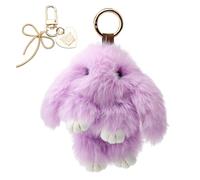 APOMOONS Bonito llavero de peluche de conejo, colgante de lazo y pompones de peluche, colgante de bolso de mano, llavero de coche, colgante de juguete de peluche con llavero, Morado (, 15 cm