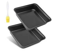 APOMOONS - Juego de 2 platos cuadrados de acero inoxidable con revestimiento antiadherente, ideal para pasteles, brownies, lasaña con cepillo de aceite amarillo, 22 x 22 x 5,5 cm, color negro