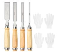 APOMOONS Juego de 4 Cinceles para Madera 6, 12, 18, 24mm Formones para Madera para Bricolaje En Madera Incluye 2 Pares de Guantes Y Bolsa de Transporte