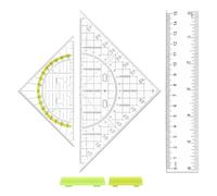 APOMOONS Set Geometría Escolar 3 Piezas, 2 Escuadras con Mango + Regla 15 cm - Escuadra Antideslizante Transparente para Niños, Accesorios Escolares de Plástico Resistente para Estudio y Dibujo