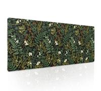 aportt Alfombrilla de mouse negra estética vintage para juegos, tamaño XL, bonita planta verde bosque, naturaleza, floral, grande, antideslizante, borde cosido, tapete largo para escritorio, oficina