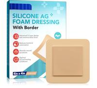 Apósito de Espuma de Silicona para Heridas 10cm x 10cm, Apósitos Impermeables y Transpirables, Altamente Absorbentes para Heridas con Ligera Exudación y Ampollas, 5 unidades