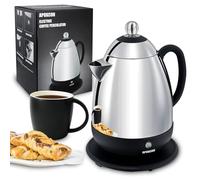APOXCON Cafetera eléctrica de acero inoxidable, marca CE, con botón de visión, boquilla antigoteo, inalámbrica (10 tazas)