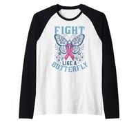 Apoya a sobreviviente de cáncer de Mama - Pink Fight Like A Butterfly Camiseta Manga Raglan
