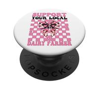 Apoya a tu Granjero lechero Local Vaca Granja lechera Chica Mamá PopSockets PopGrip Adhesivo