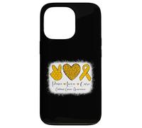 Apoyo a la cinta de concientización sobre el cáncer infantil Peace Love Cure Carcasa para iPhone 13 Pro