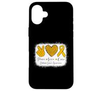 Apoyo a la cinta de concientización sobre el cáncer infantil Peace Love Cure Carcasa para iPhone 16 Plus