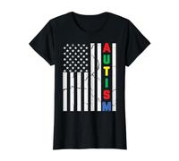 Apoyo a la concienciación sobre el Autismo Bandera de Estados Unidos Patriótico Autista Camiseta gráfica económica, Mujer, Negro, XL