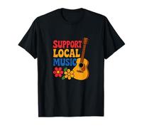 Apoyo a la música local: diseño colorido de guitarra para músicos Camiseta