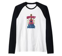 Apoyo a la música local: diseño colorido de guitarra para músicos Camiseta Manga Raglan