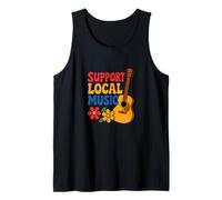 Apoyo a la música local: diseño colorido de guitarra para músicos Camiseta sin Mangas