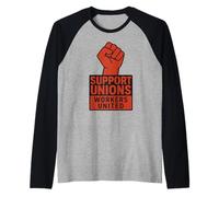 Apoyo a los Sindicatos Trabajadores Puño Rojo Unido Camiseta Manga Raglan