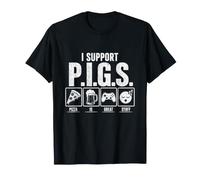 Apoyo a P.I.G.S. Pizza Cerveza Juegos Dormir Divertido Jugador Camiseta