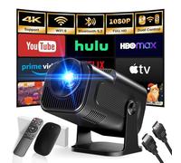 [App Integrada] 2025 Upgraded Proyector Portátil 1920x1080P 4K Supote Videoproyector Dual Control TV WiFi 6 BT5.2 180° Rotation HDMI/TV Stick/USB/PS5/Laptop, con Cable HDMI y Ratón Negro